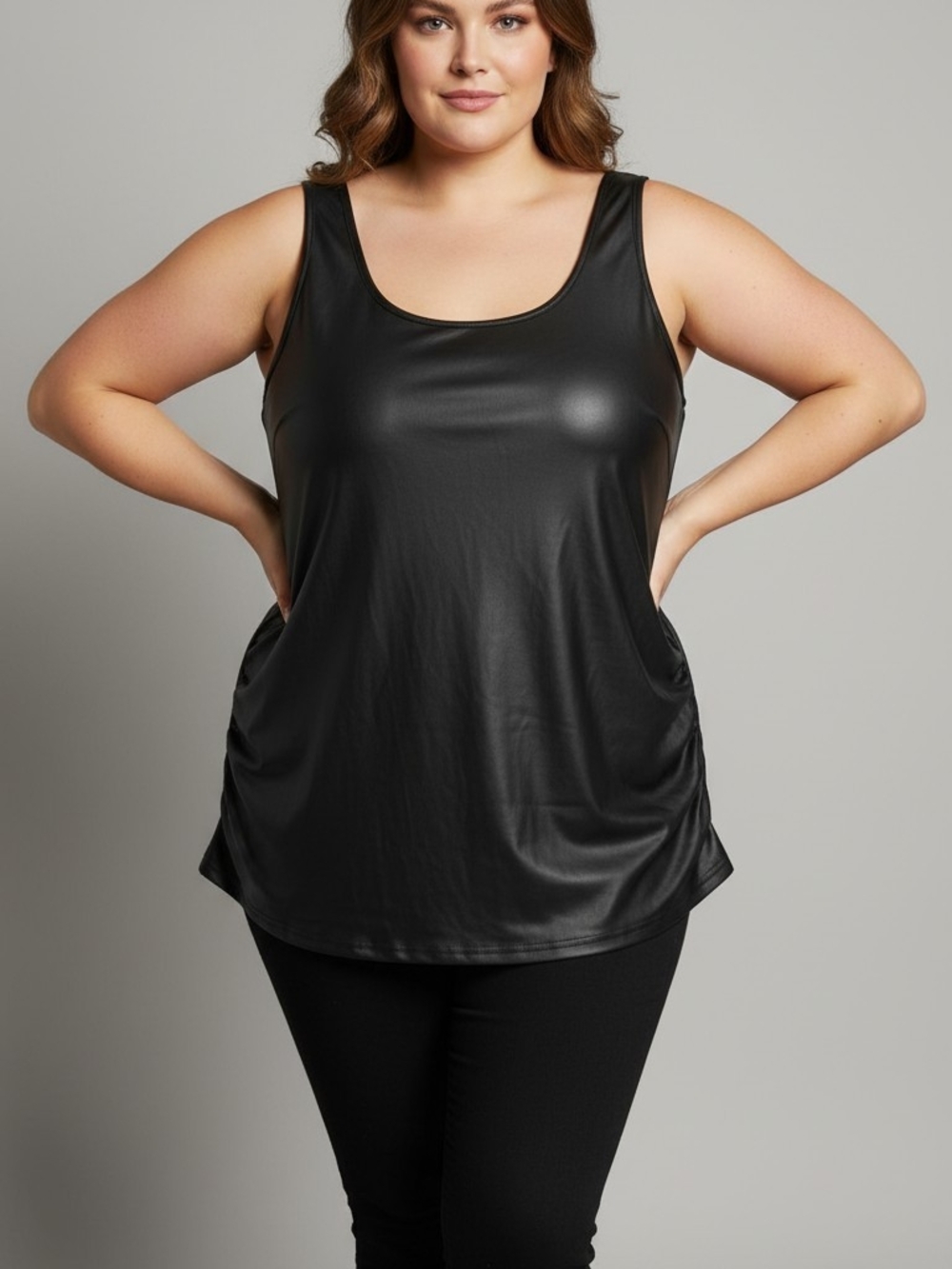 Black Faux-Leather Tank Top - Women